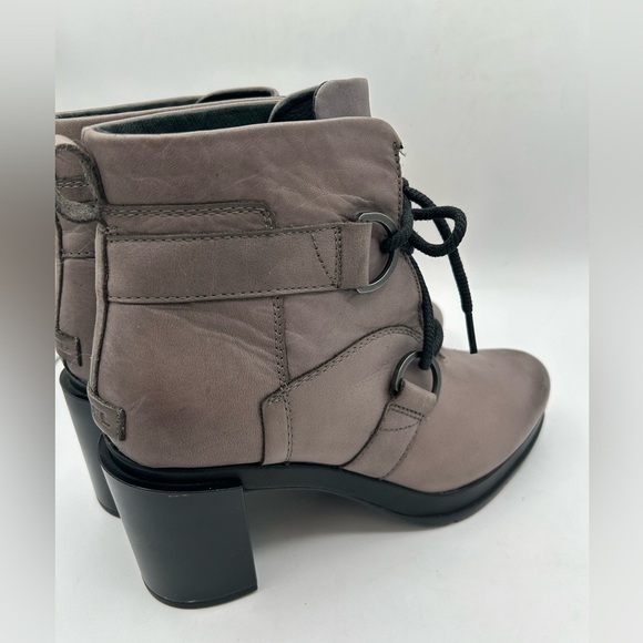 Sorel Margo Lace Up Ankle Heeled Platform Boot Bootie, Quarry Gray Leather 10.5 - Picture 6 of 9